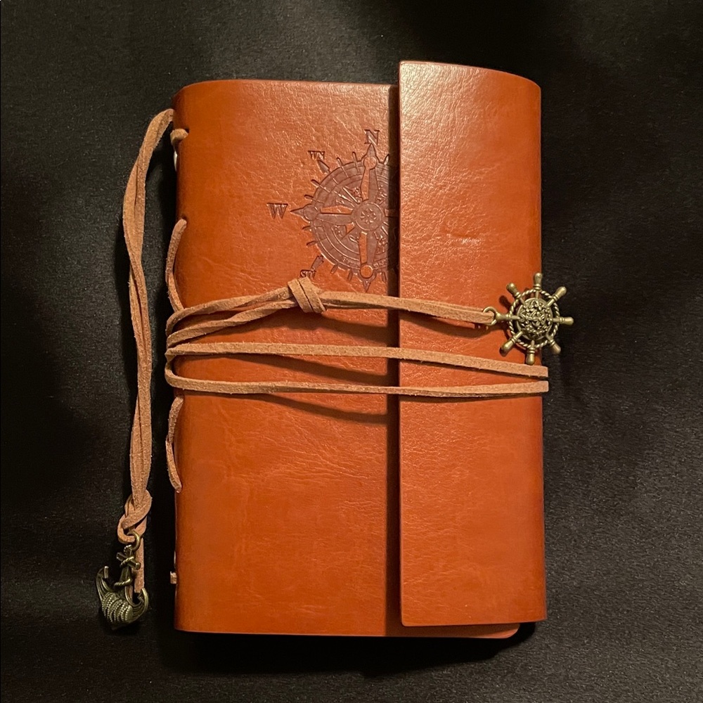 Brown Leather Journal with Compass Design